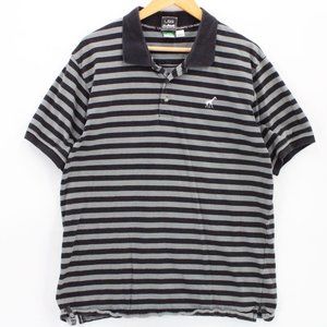 LRG Lifted Research Group Polo Shirt Mens Gray Striped Short Sleeve Cotton XL